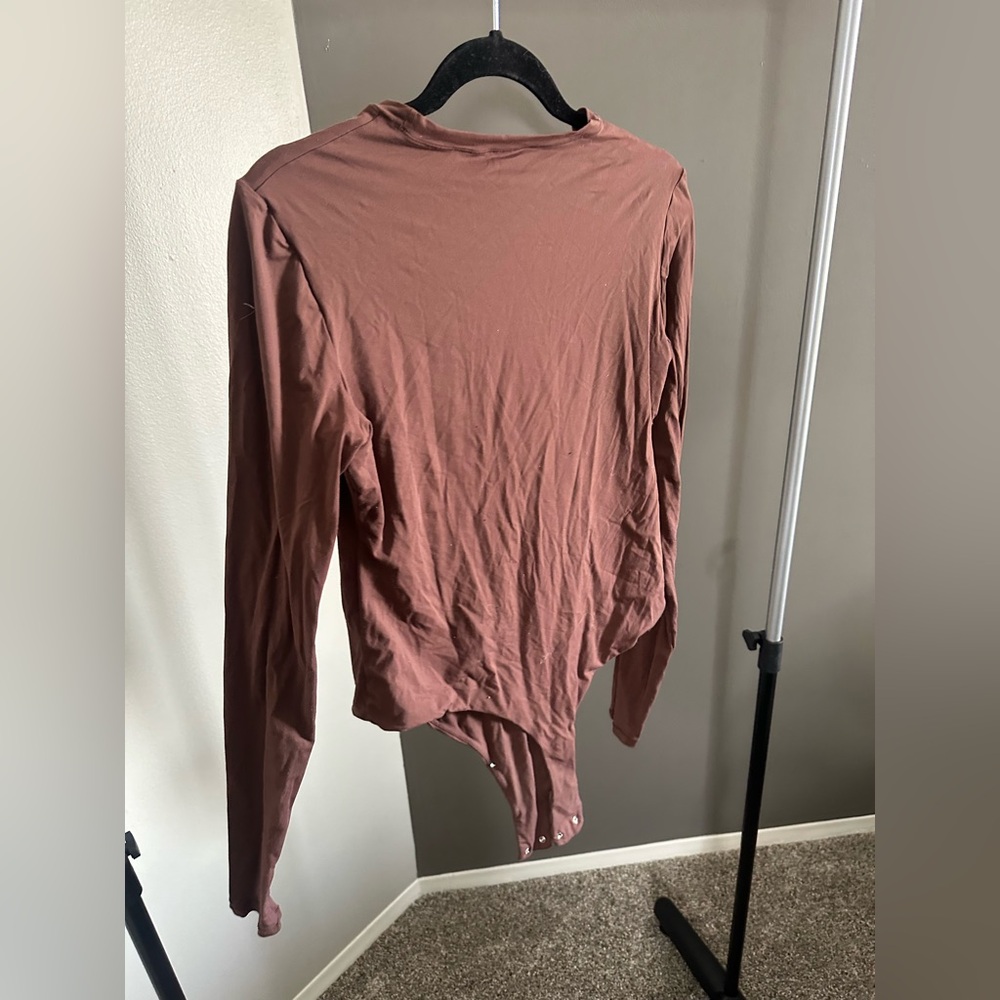 Pumiey Women's Long Sleeve Crewneck Bodysuit - Brown Size L Second Skin Cloud ☁️